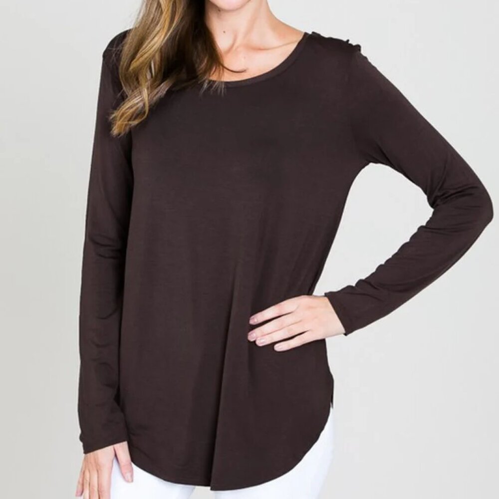 Modal Long Sleeve Round Neck Top - Brown